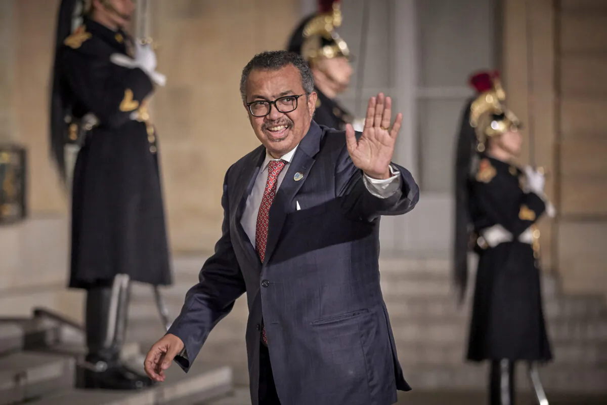 World Health Organization (WHO) Director General Tedros Adhanom Ghebreyesus arrives at the Élysée Palace in Paris on Nov. 11, 2021. (Kiran Ridley/Getty Images)