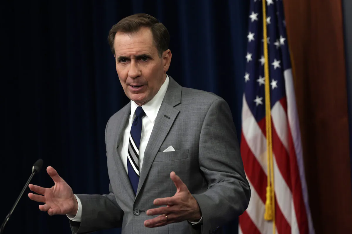 Pentagon press secretary John Kirby speaks during a news briefing at the Pentagon in Arlington, Va., on May 16, 2022. (Alex Wong/Getty Images)