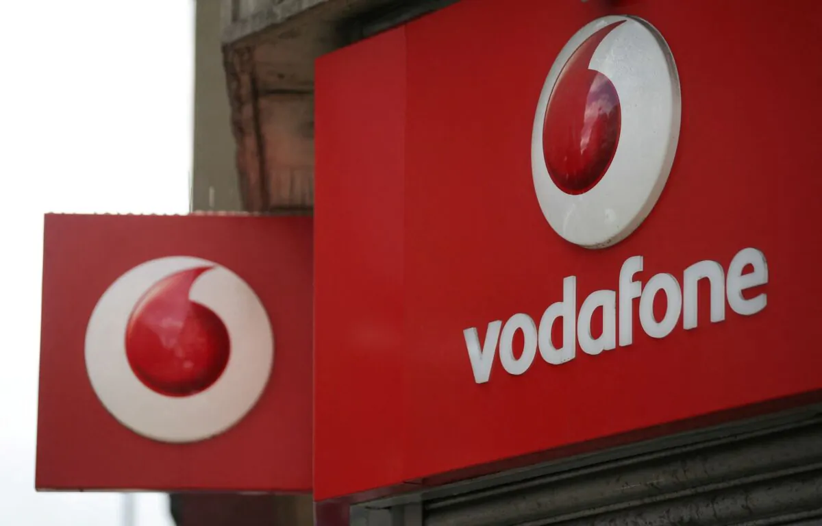 A Vodafone logo at a store in central London on May 16, 2017. (Daniel Leal/AFP via Getty Images)