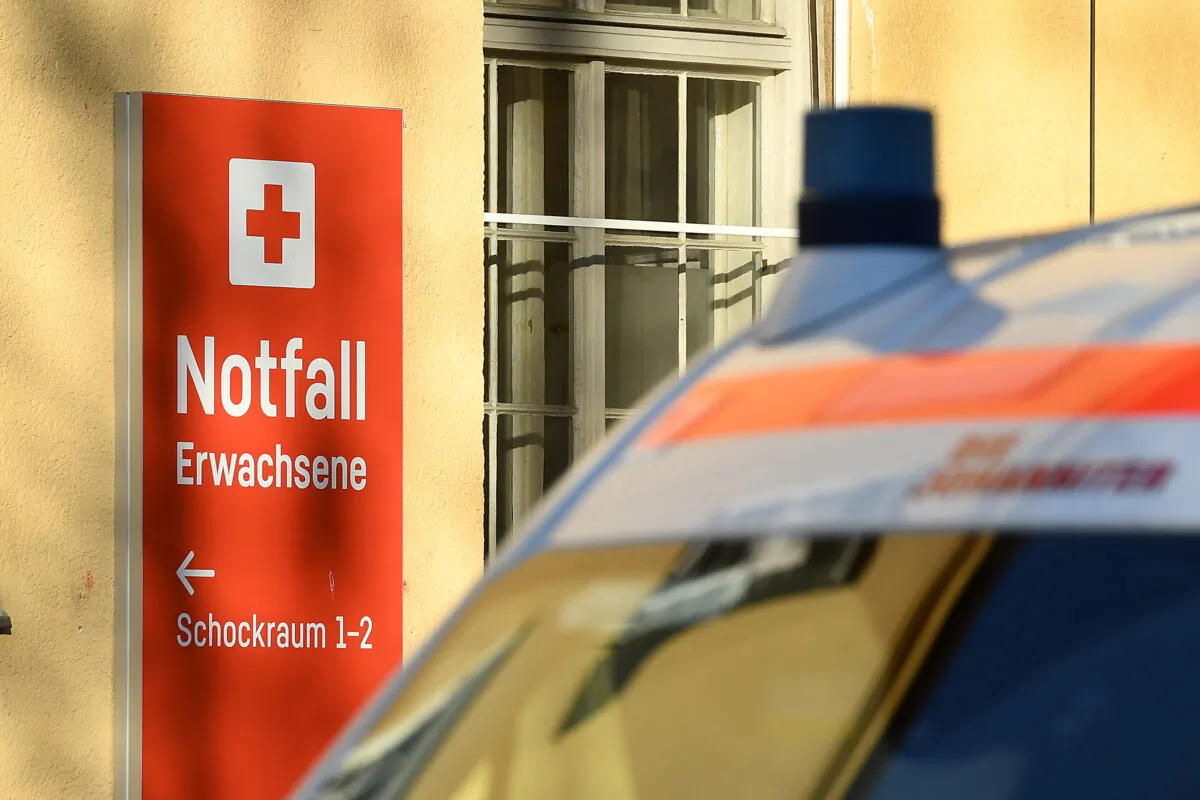 An ambulance is parked in front of the emergency room of a hospital in Munich, Germany, on Jan. 28, 2020. (Lennart Preiss/Getty Images)