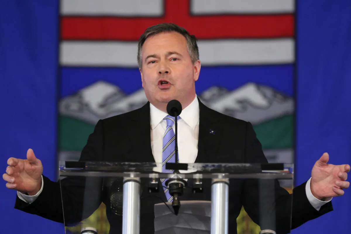 Alberta Premier Jason Kenney speaks in response to the results of the United Conservative Party leadership review in Calgary on May 18, 2022. (The Canadian Press/Dave Chidley)