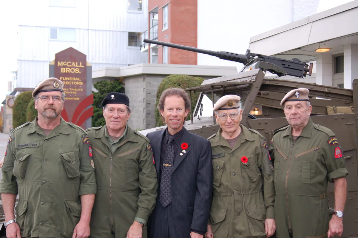 Cappetto poses with Canadian war veterans before the premiere of his film “Lest They Be Forgotten, Canada,” in Victoria, British Columbia. (Courtesy of Larry R. Cappetto)