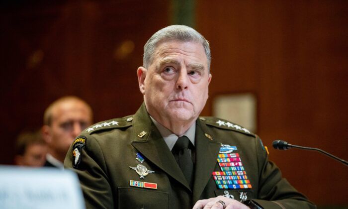 Chairman of the Joint Chiefs of Staff Gen. Mark Milley testifies before the Senate Appropriations Committee Subcommittee on Defense on Capitol Hill in Washington, on May 3, 2022. (Amanda Andrade-Rhoades/Pool/AFP via Getty Images)