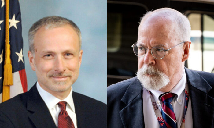 (Left) Former FBI attorney James Baker. (Right) Special counsel John Durham. (FBI; Teng Chen/The Epoch Times)