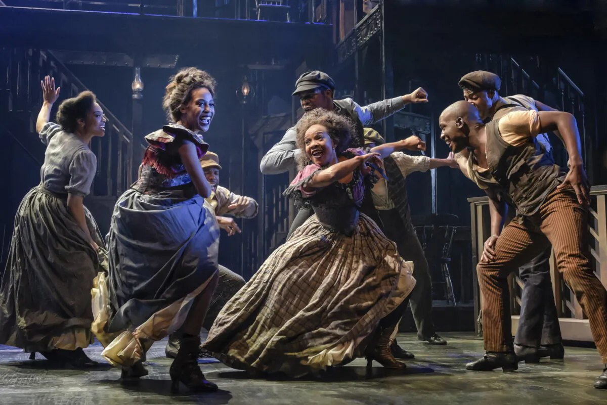 Foreground from left, Hailee Kaleem Wright, Karen Burthwright, and Sidney Dupont during a performance of "Paradise Square." (Alessandra Mello/The Press Room via AP)