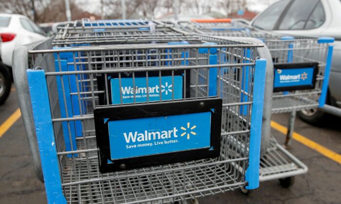 Walmart shopping carts on the parking lot ahead of the Thanksgiving holiday in Chicago, on Nov. 27, 2019. (Kamil Krzaczynski/Reuters)