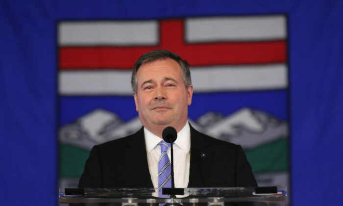 Alberta Premier Jason Kenney speaks in response to the results of the United Conservative Party leadership review in Calgary on May 18, 2022. (The Canadian Press/Dave Chidley)