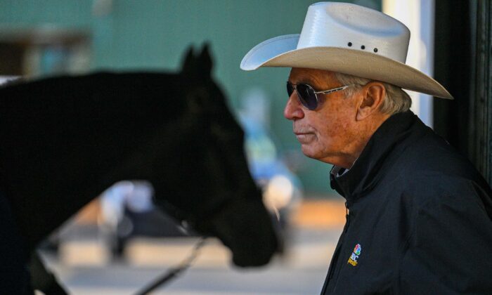 Trainer D. Wayne Lukas in the Stakes Barn at Pimlico Race Course ahead of the weekend’s Preakness Stakes in Baltimore on May 18, 2022. (Jerry Jackson/Baltimore Sun/TNS)