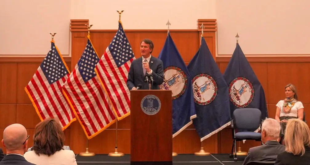 Virginia Gov. Glenn Youngkin delivers remarks after releasing education report findings in the Patrick Henry Building in Richmond, Va., on May 19, 2022. (Courtesy of Christian Martinez, Office of Governor Glenn Youngkin)