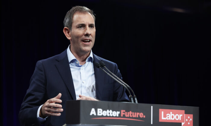 Shadow Treasurer Jim Chalmers speaks during a Labor Campaign Rally in Brisbane, Australia, on May 15, 2022. (Lisa Maree Williams/Getty Images)