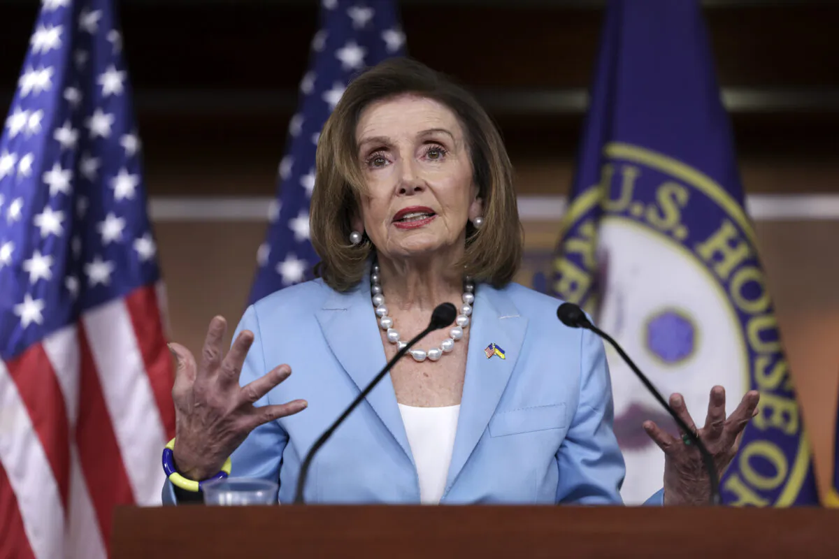 Speaker of the House Nancy Pelosi (D-Calif.) holds her weekly press conference at the U.S. Capitol in Washington on May 19, 2022. (Kevin Dietsch/Getty Images)