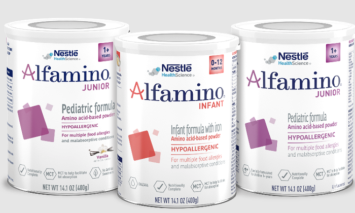 Nestle infant formula Alfamino® Infant, Alfamino® Junior, and Gerber Good Start® Extensive HA, obtained May 20, 2022. (Nestlé S.A.)