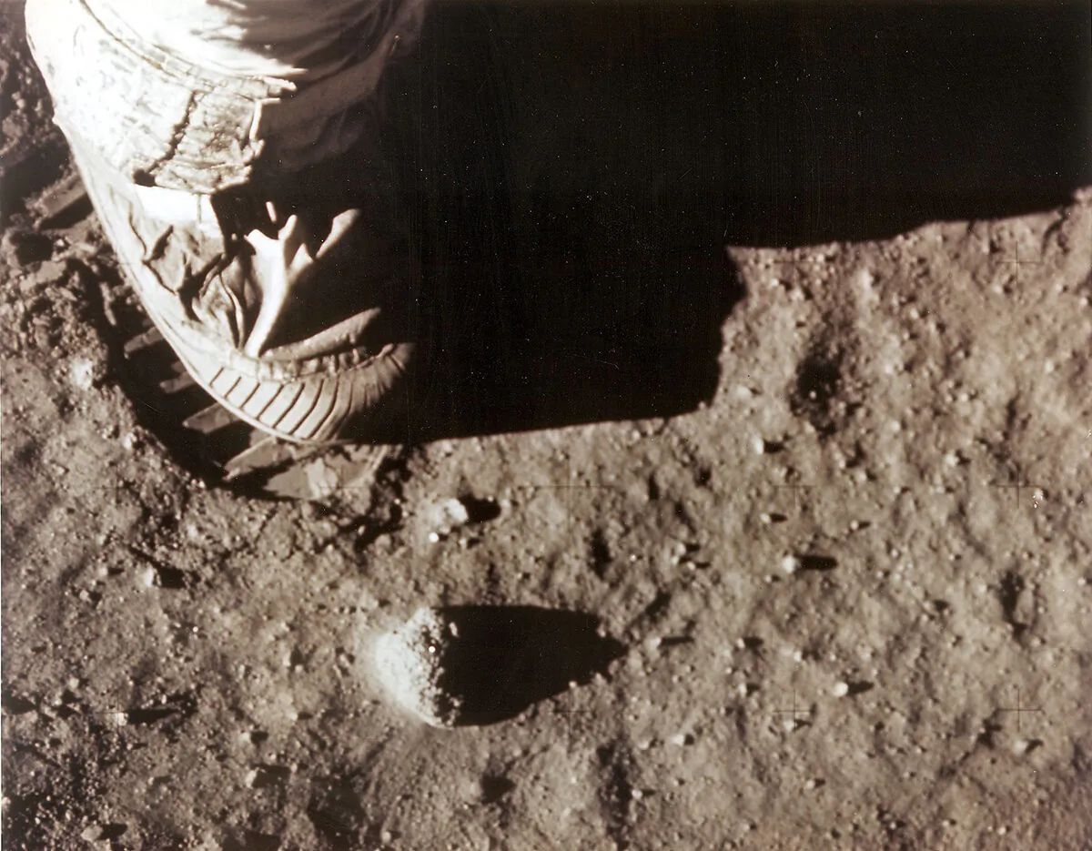 Apollo 11 commander Neil Armstrong's right foot leaves a footprint in the lunar soil on 20 July, 1969, as he and Edwin "Buzz" Aldrin become the first men to set foot on the surface of the moon. Lunar soil brought back to Earth by the mission has b been used to grow plants. (NASA/AFP via Getty Images)