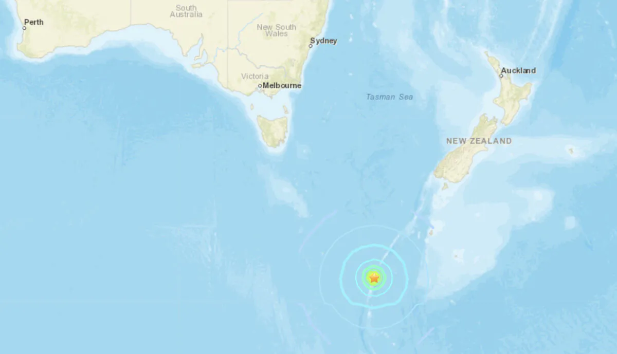 A map showing the location of an earthquake that struck the Macquarie Island region in the southern Pacific Ocean on May 19, 2022. (USGS/Screenshot via The Epoch Times)