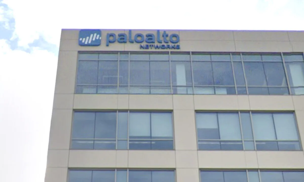 The logo of Palo Alto Networks on the building of its corporate headquarters in Santa Clara, Calif., in January 2020. (Google Maps/Screenshot via The Epoch Times)