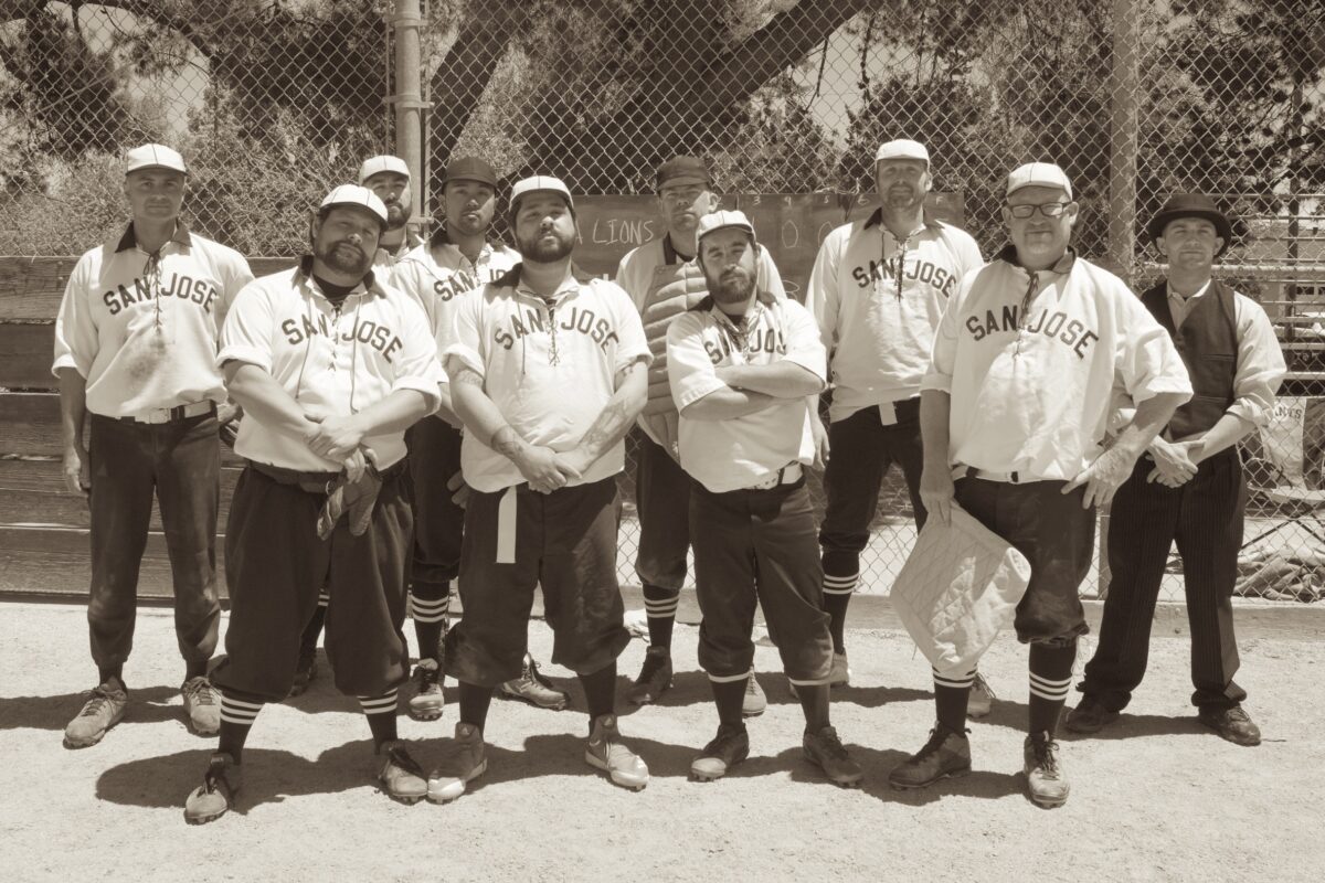Team photo of the San Jose Dukes of the Bay Area Vintage Base Ball league. (courtesy of Karen Gough)