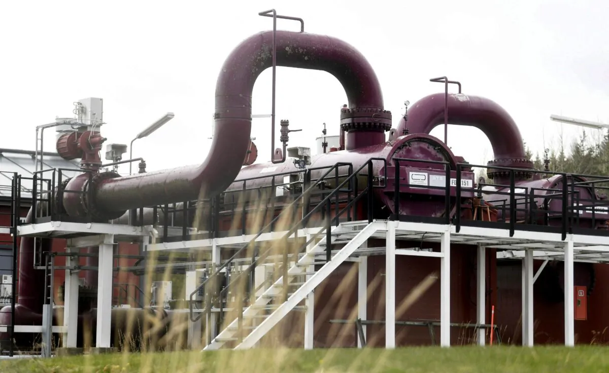 Pipes at the Gasum plant in Raikkola, Imatra, Finland, on May 12, 2022. (Vesa Moilanen/Lehtikuva/AFP via Getty Images)