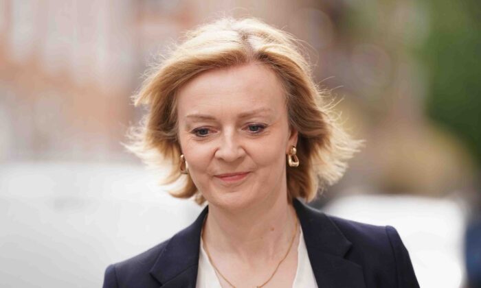 Foreign Secretary Liz Truss leaving Millbank Studios in London on May 18, 2022. (Kirsty O'Connor/PA Media)