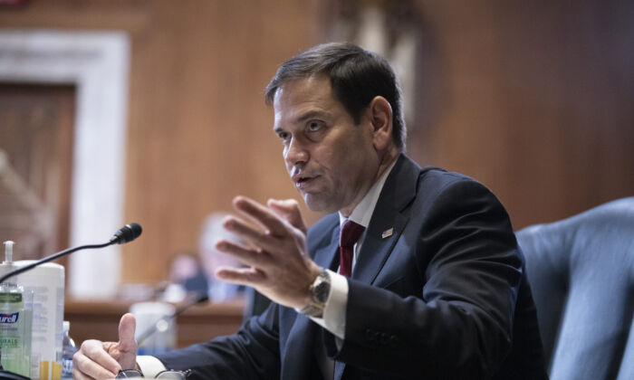 Sen. Marco Rubio (R-Fla.) speaks during a Senate Appropriations Subcommittee hearing in Washington on May 17, 2022. (Anna Rose Layden-Pool/Getty Images)