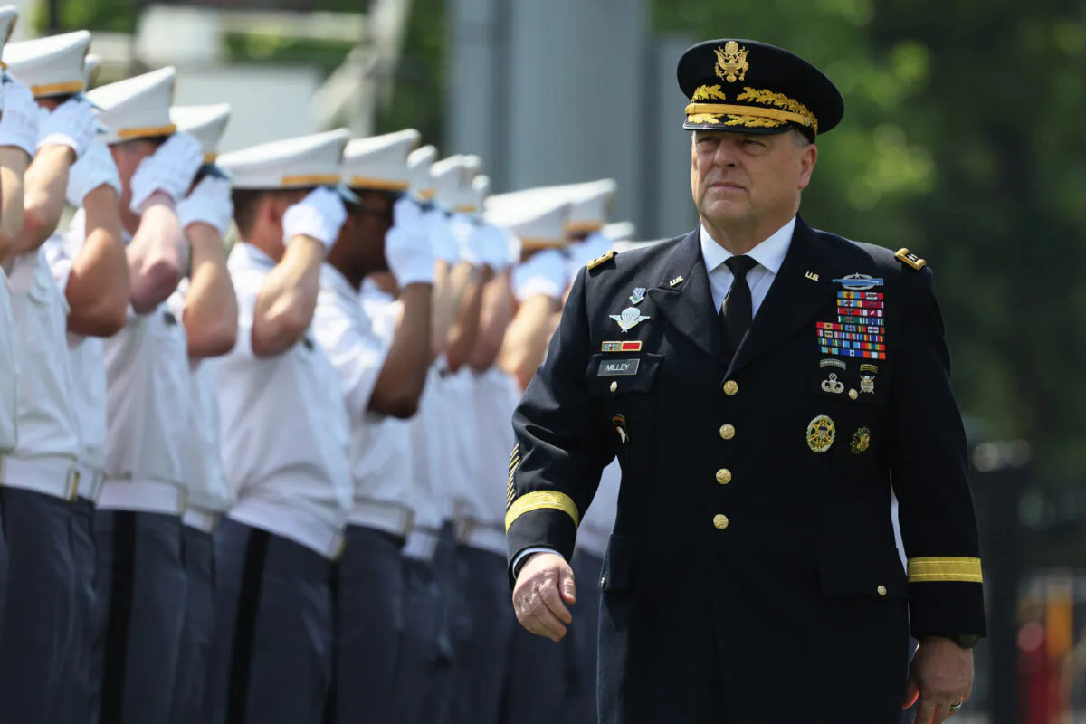 Gen. Mark A. Milley, chairman of the Joint Chiefs of Staff, arrives for the 2022 West Point Commencement Ceremony at West Point Military Academy in West Point, N.Y., on May 21, 2022. (Michael M. Santiago/Getty Images)