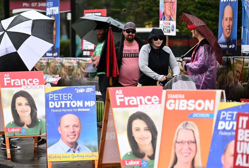 Voters arrive at a polling booth in the electorate of Dickson in Brisbane, Australia on May 21, 2022. (Dan Peled/Getty Images)