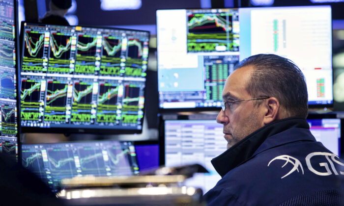 Specialist Anthony Matesic works on the New York Stock Exchange's trading floor on May 23, 2022. (David L. Nemec/New York Stock Exchange via AP)