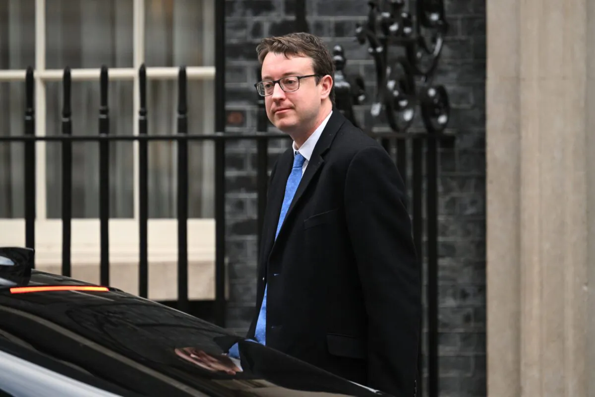 Chief Secretary to the Treasury Simon Clarke arrives in Downing Street in London on Feb. 21, 2022. (Leon Neal/Getty Images)