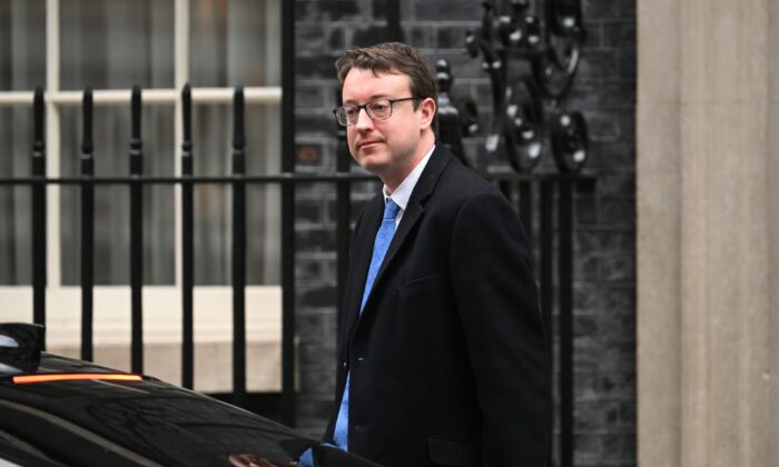 Chief Secretary to the Treasury Simon Clarke arrives in Downing Street in London on Feb. 21, 2022. (Leon Neal/Getty Images)