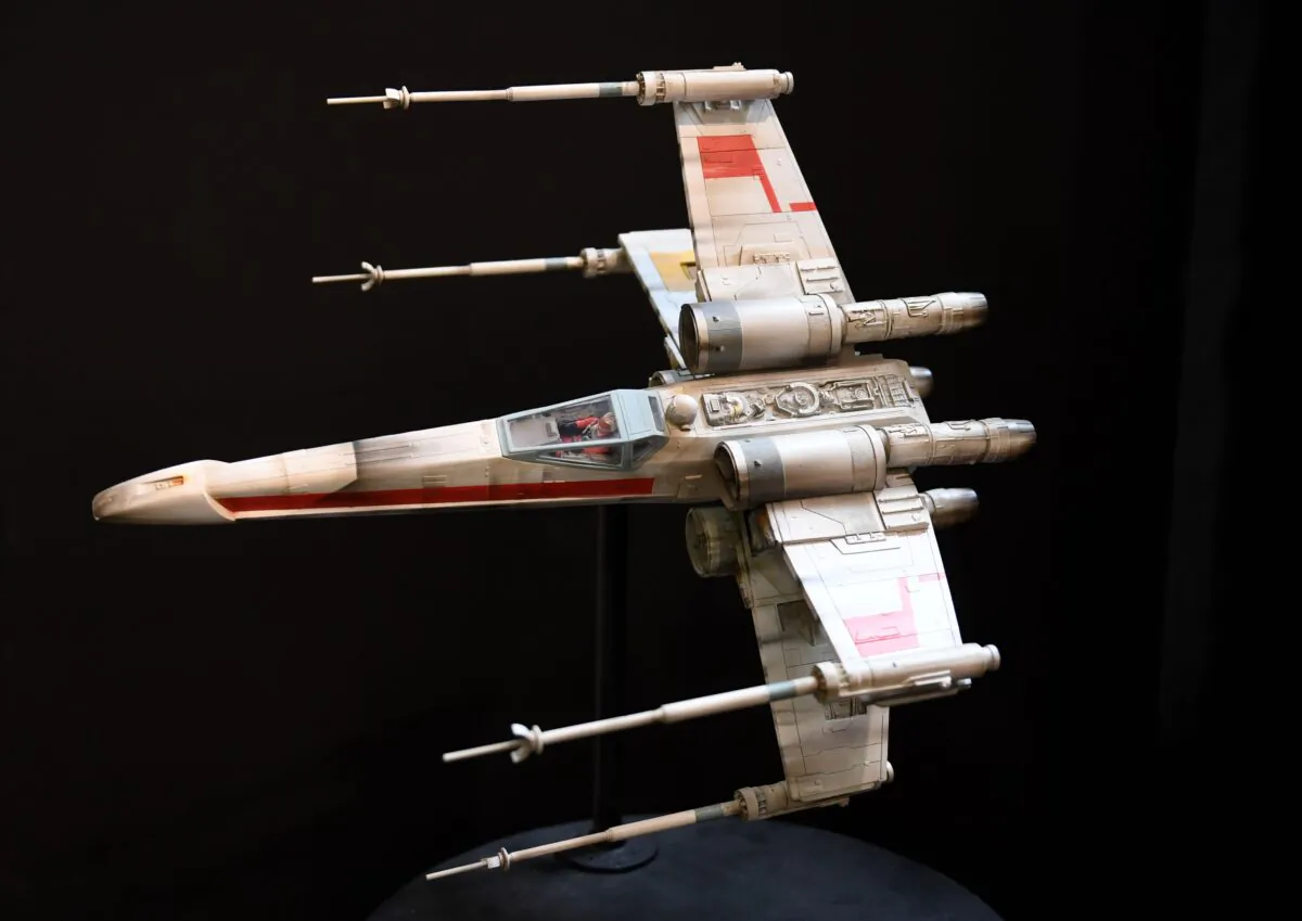 A Star Wars movie X-Wing fighter model, valued between $40,000 to $60,000, at the Paley Center for Media in Calabasas, Calif., on Dec. 6, 2018. (Mark Ralston/AFP via Getty Images)