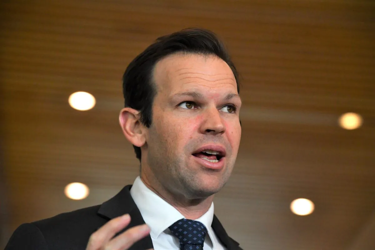 Nationals Senator Matthew Canavan at a press conference at Parliament House in Canberra, Australia on Jun. 22, 2021. (AAP Image/Mick Tsikas) 