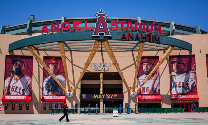 Angel Stadium of the Los Angeles Angels baseball team in Anaheim, Calif., on May 24, 2022. (John Fredricks/The Epoch Times)
