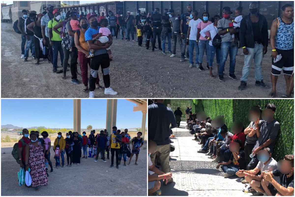 More than 1,200 illegal immigrants, including nationals from Haiti, Cuba, Nicaragua, and Turkey, enter the United States from Mexico in El Paso, Texas, on May 14, 2022. (El Paso Border Patrol)