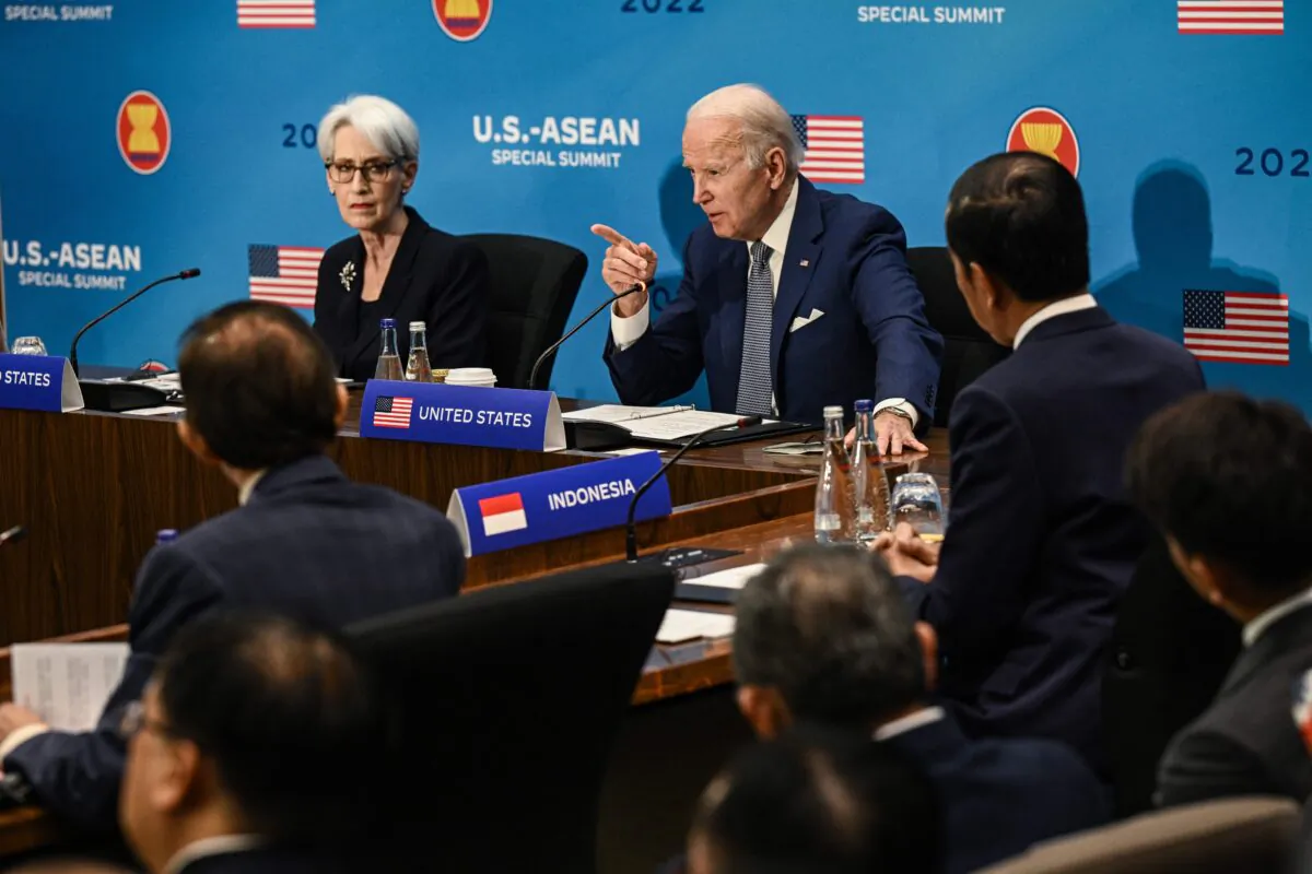 U.S. President Joe Biden participates in the U.S.–ASEAN Special Summit at the U.S. State Department in Washington on May 13, 2022. (Brendan Smialowski/AFP via Getty Images)