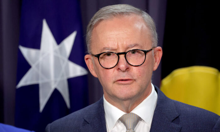 Prime Minister Anthony Albanese speaks during a press conference at Parliament House in Canberra, Australia, on May 23, 2022. (David Gray/Getty Images)
