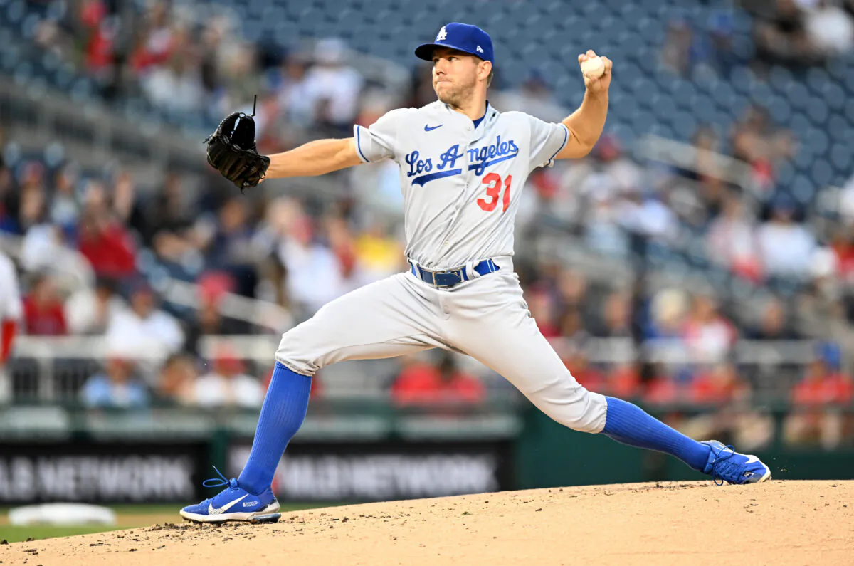 Tyler Anderson #31 of the Los Angeles Dodgers pitches in the second inning against the Washington Nationals at Nationals Park, in Washington, DC, on May 23, 2022. (Greg Fiume/Getty Images)