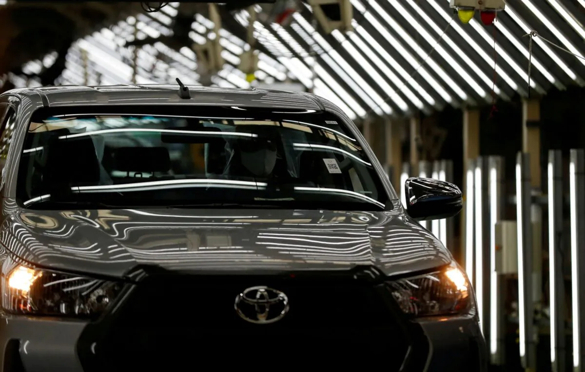 A car at the Toyota assembly plant in Zarate, on the outskirts of Buenos Aires, Argentina, on March 15, 2021. (Agustin Marcarian/Reuters)
