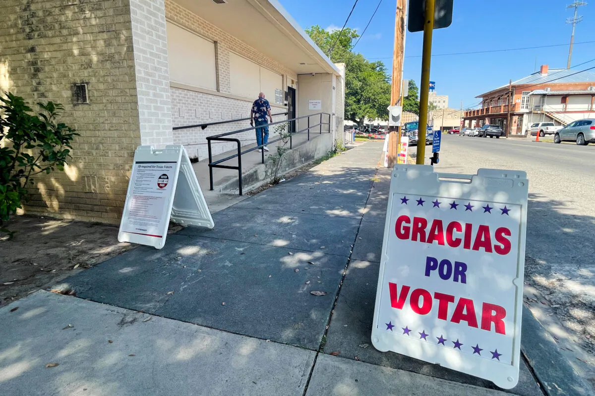 A voter heads into a polling station during the primary runoff in Del Rio, Texas, on May 24, 2022. (Charlotte Cuthbertson/The Epoch Times)