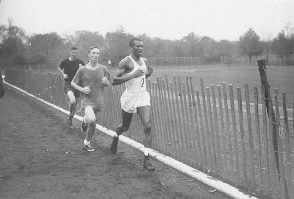  Ted Corbitt (R) runs with his New York Pioneer Club teammates at the Van Cortlandt Park track in the Bronx, circa 1950s.
 (Courtesy of tedcorbitt.com)