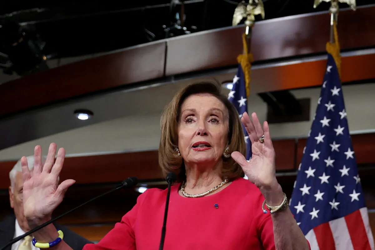 House Speaker Nancy Pelosi (D-Calif.) speaks in Washington on May 17, 2022. (Julia Nikhinson/Reuters)