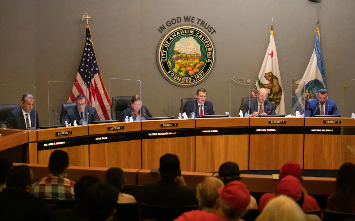 Anaheim city councilors at Anaheim city hall on May 24, 2022. (John Fredricks/The Epoch Times)