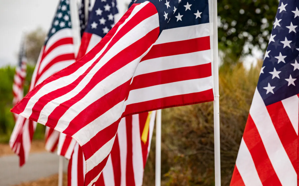 A display of 1776 American flags in Castaways Park in Newport Beach, Calif., on May 23, 2022. (John Fredricks/The Epoch Times)