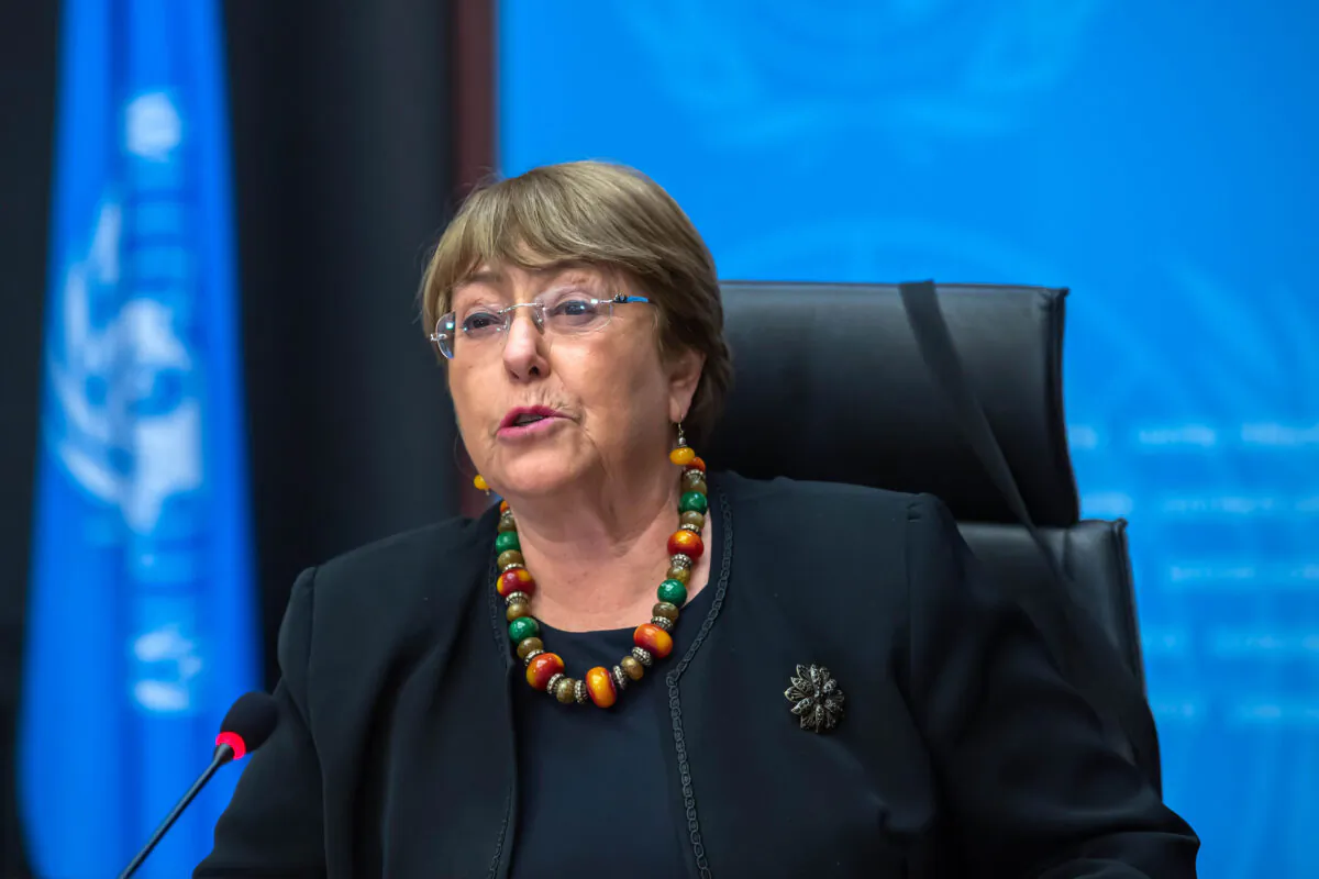 Michelle Bachelet, UN High Commissioner for Human Rights, speaks during a news conference in Geneva, Switzerland, on Dec. 9, 2020. (Martial Trezzini/Keystone via AP)