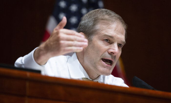 Rep. Jim Jordan (R-Ohio) speaks during the House Judiciary Committee hearing on Policing Practices and Law Enforcement Accountability at the U.S. Capitol in Washington on June 10, 2020. (Michael Reynolds/Getty Images)