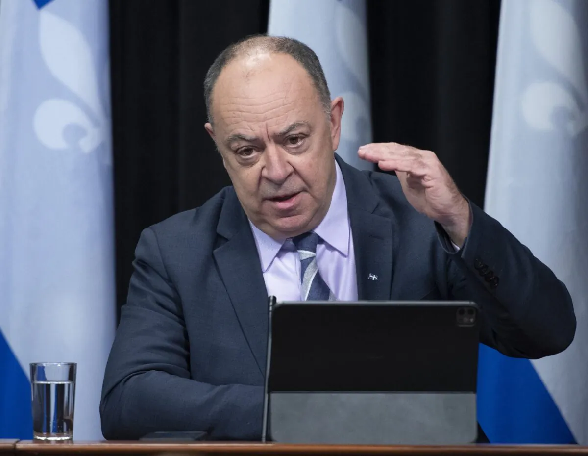 Quebec Health Minister Christian Dubé attends a news conference on the COVID-19 pandemic, Feb. 15, 2022, at the legislature in Quebec City. (The Canadian Press/Jacques Boissinot)