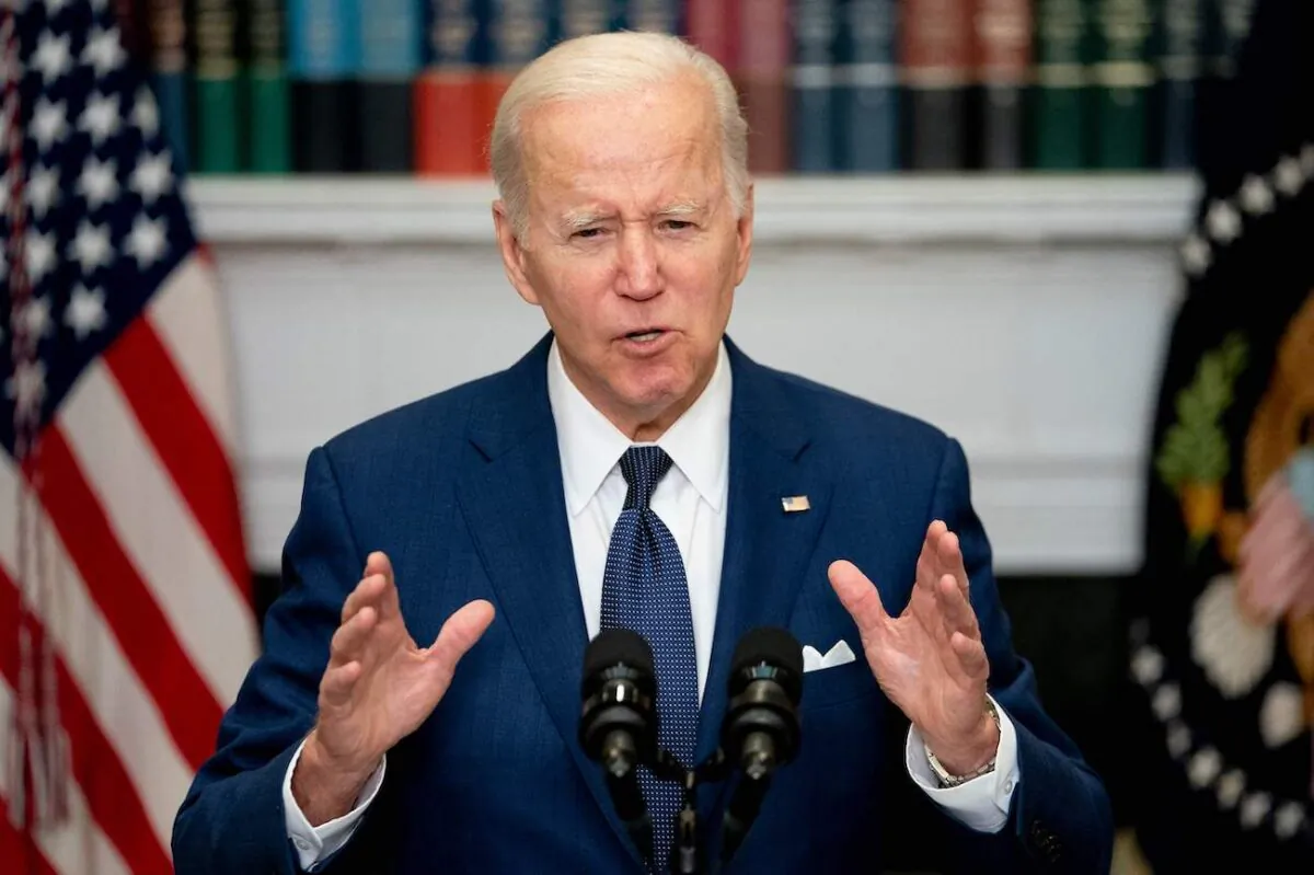 President Joe Biden delivers remarks in the Roosevelt Room of the White House in Washington on May 24, 2022. (Stefani Reynolds/AFP via Getty Images)