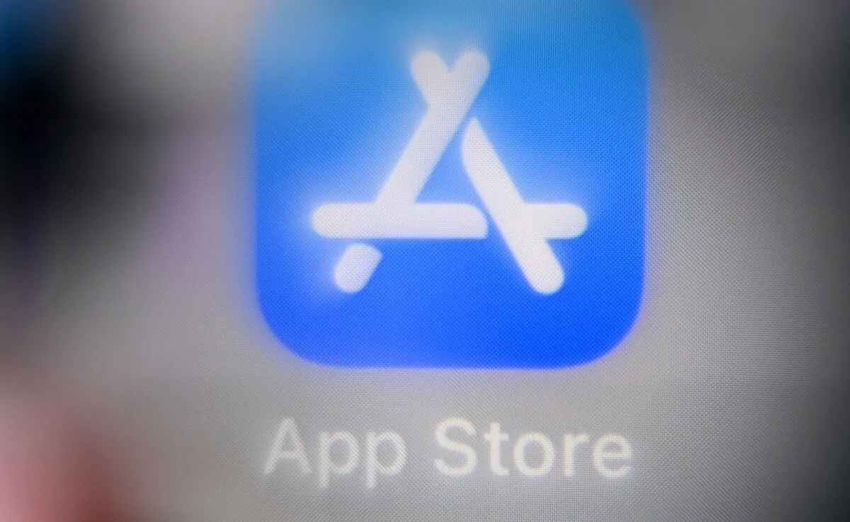 An illustration of a smart phone screen bearing the App store application logo in Moscow, on April 21, 2022. (Kirill Kudryavtsev/AFP via Getty Images)