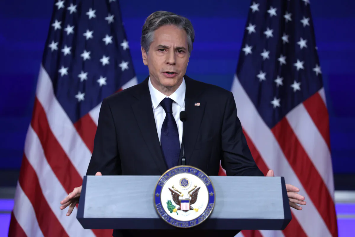 Secretary of State Antony Blinken speaks on China at Jack Morton Auditorium of George Washington University in Washington on May 26, 2022. (Alex Wong/Getty Images)