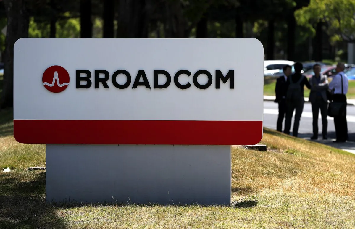 Signage outside the Broadcom offices in San Jose, Calif., on June 7, 2018. (Justin Sullivan/Getty Images)