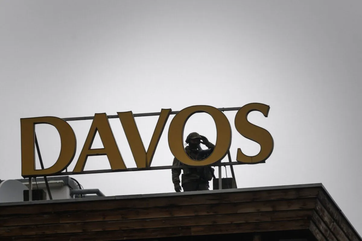A special police officer is seen on the roof of the Congress hotel during a session at the World Economic Forum (WEF) annual meeting in Davos on May 24, 2022. (Fabrice Coffrini/AFP via Getty Images)