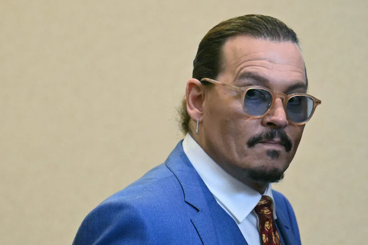 Actor Johnny Depp in the courtroom at the Fairfax County Circuit Courthouse in Fairfax, Va., on May 24, 2022. (Jim Watson/Pool photo via AP)
